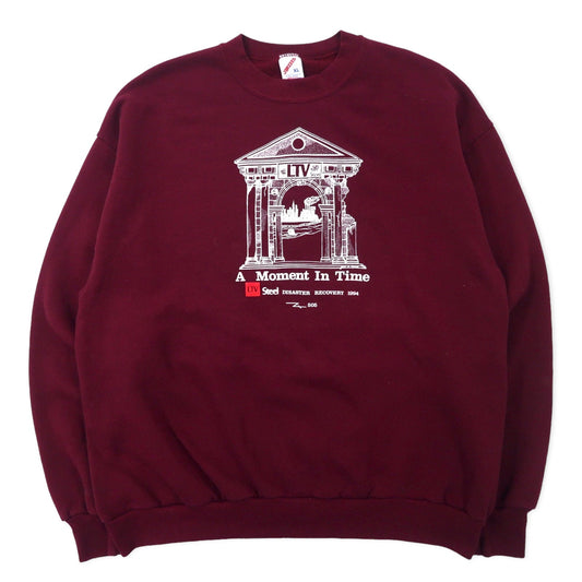 JERZEES USA製 90年代 プリント スウェット XL ボルドー コットン 裏起毛 A Moment In Time