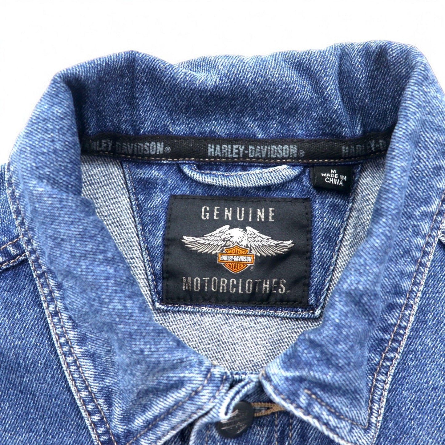 HARLEY DAVIDSON デニムジャケット Gジャン M インディゴ ブルー バックロゴ刺繍