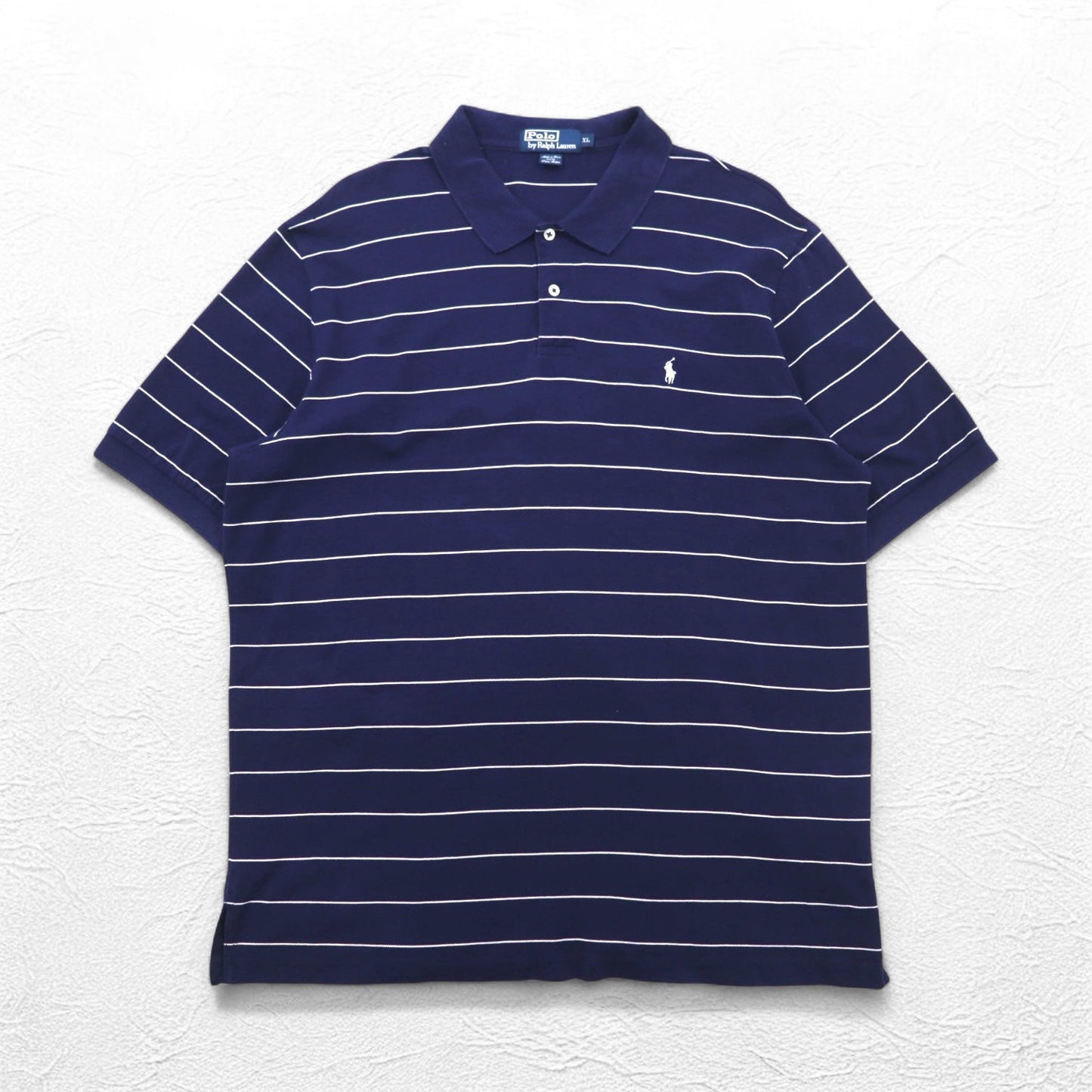 Polo by Ralph Lauren 90年代 ピマコットン ポロシャツ XL ネイビー ボーダー スモールポニー刺繍 ペルー製