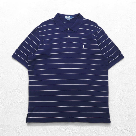 Polo by Ralph Lauren 90年代 ピマコットン ポロシャツ XL ネイビー ボーダー スモールポニー刺繍 ペルー製