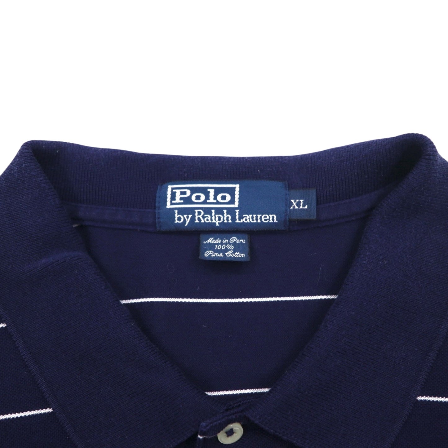 Polo by Ralph Lauren 90年代 ピマコットン ポロシャツ XL ネイビー ボーダー スモールポニー刺繍 ペルー製