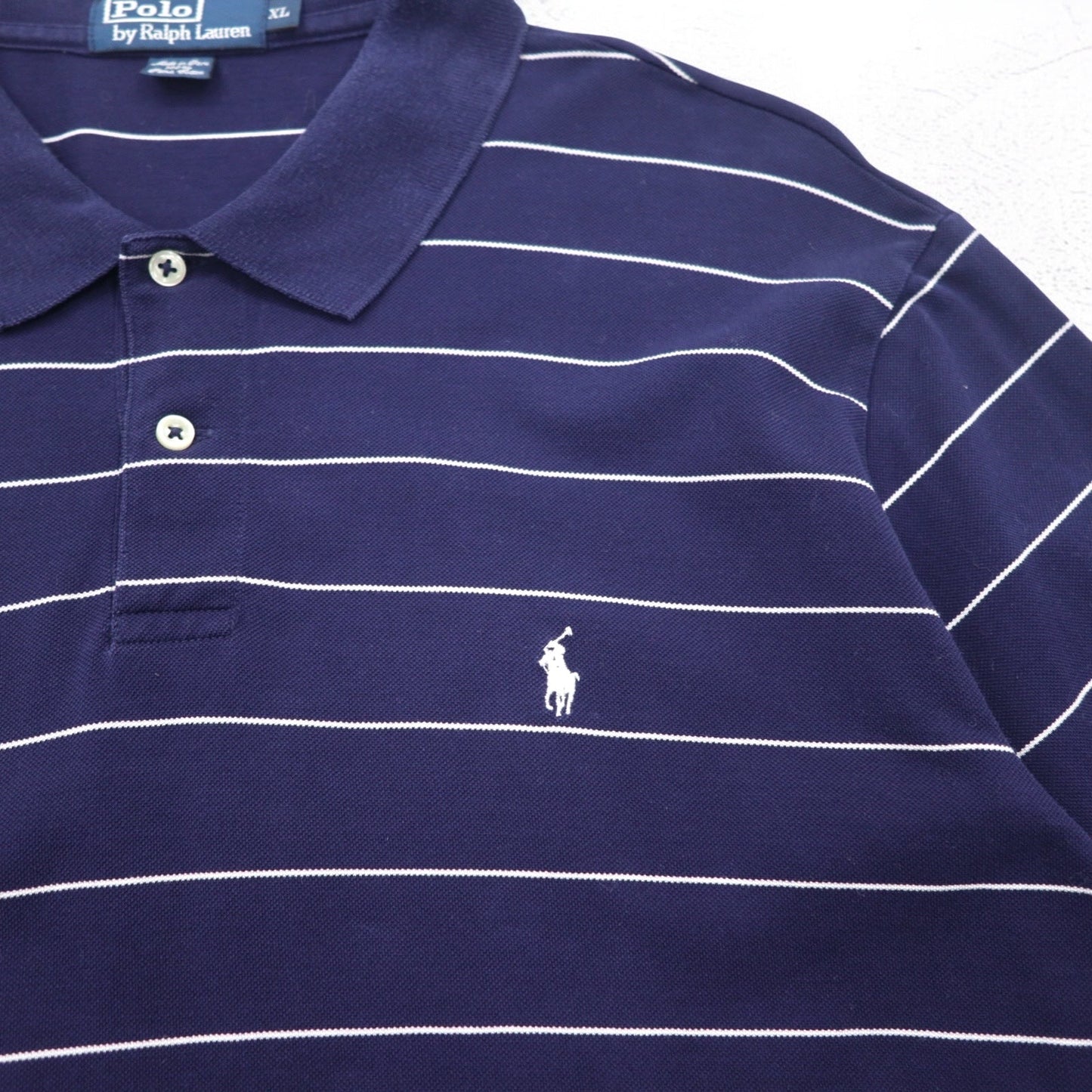 Polo by Ralph Lauren 90年代 ピマコットン ポロシャツ XL ネイビー ボーダー スモールポニー刺繍 ペルー製