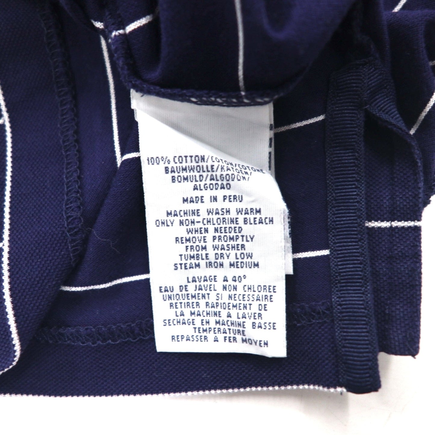 Polo by Ralph Lauren 90年代 ピマコットン ポロシャツ XL ネイビー ボーダー スモールポニー刺繍 ペルー製