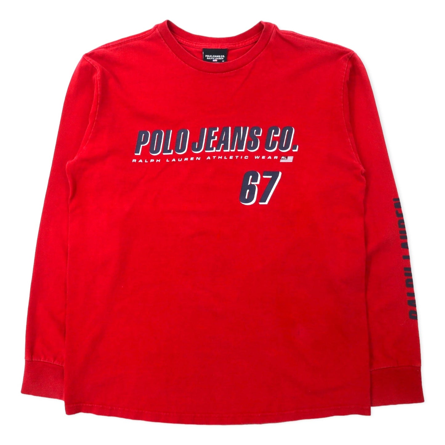 POLO JEANS CO. RALPH LAUREN ロゴプリント ロングスリーブ Tシャツ ロンT M レッド コットン 袖ロゴ