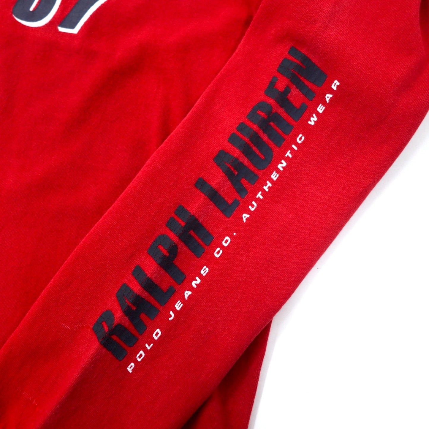 POLO JEANS CO. RALPH LAUREN ロゴプリント ロングスリーブ Tシャツ ロンT M レッド コットン 袖ロゴ