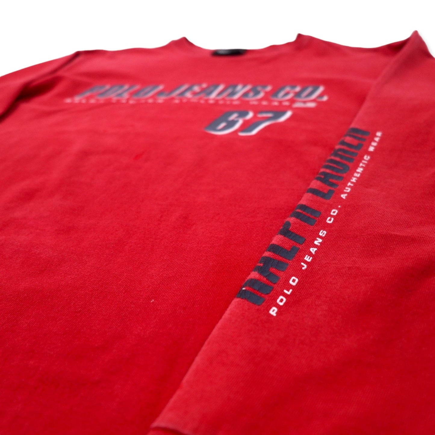 POLO JEANS CO. RALPH LAUREN ロゴプリント ロングスリーブ Tシャツ ロンT M レッド コットン 袖ロゴ