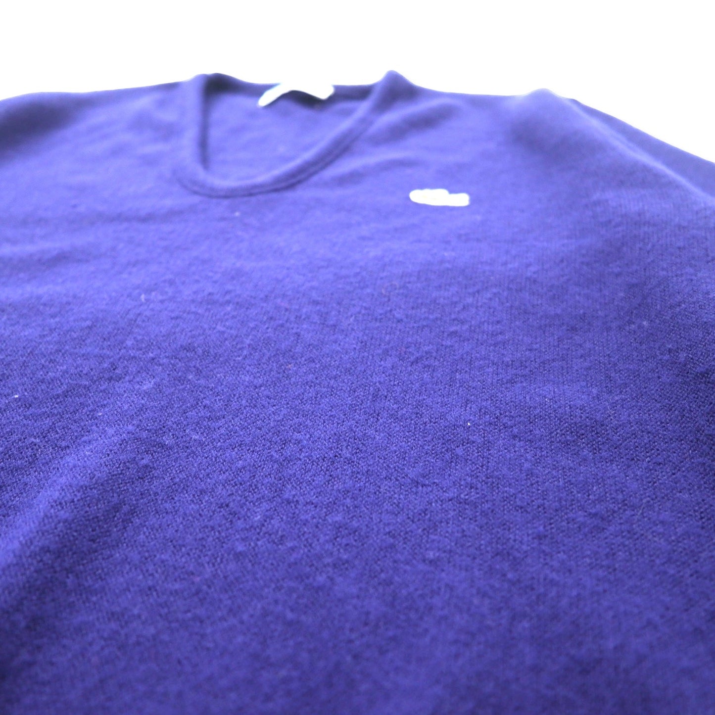IZOD LACOSTE 70年代 糸巻きタグ Vネック ハイゲージ ニット セーター S ネイビー アクリル ワンポイントロゴ
