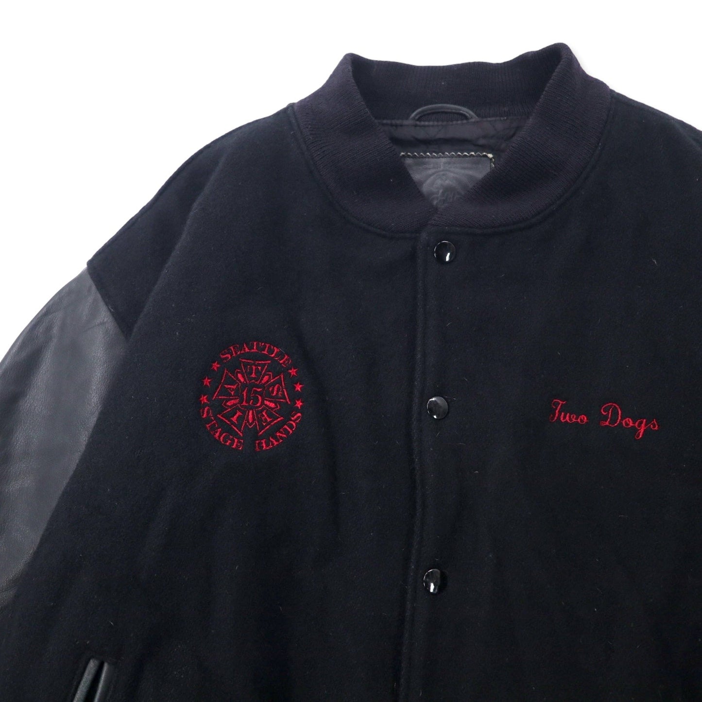 Golden Bear USA製 袖レザー スタジャン XL ブラック ウール The 5th AVENUE バック刺繍