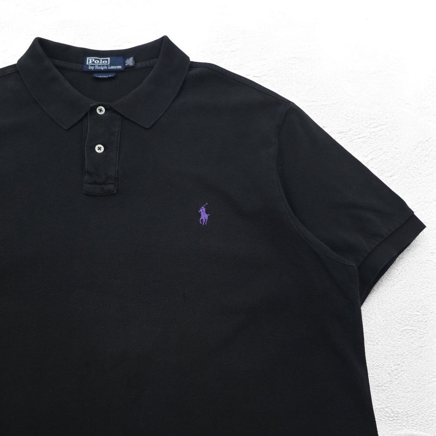 Polo by Ralph Lauren 90年代 CUSTOM FIT ポロシャツ 2XL ブラック 鹿の子 スモールポニー刺繍