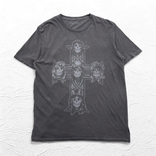 USA製 GUNS N' ROSES ガンズアンドローゼズ バンド Tシャツ XL グレー 両面 スカル クロス LUCKY BRAND