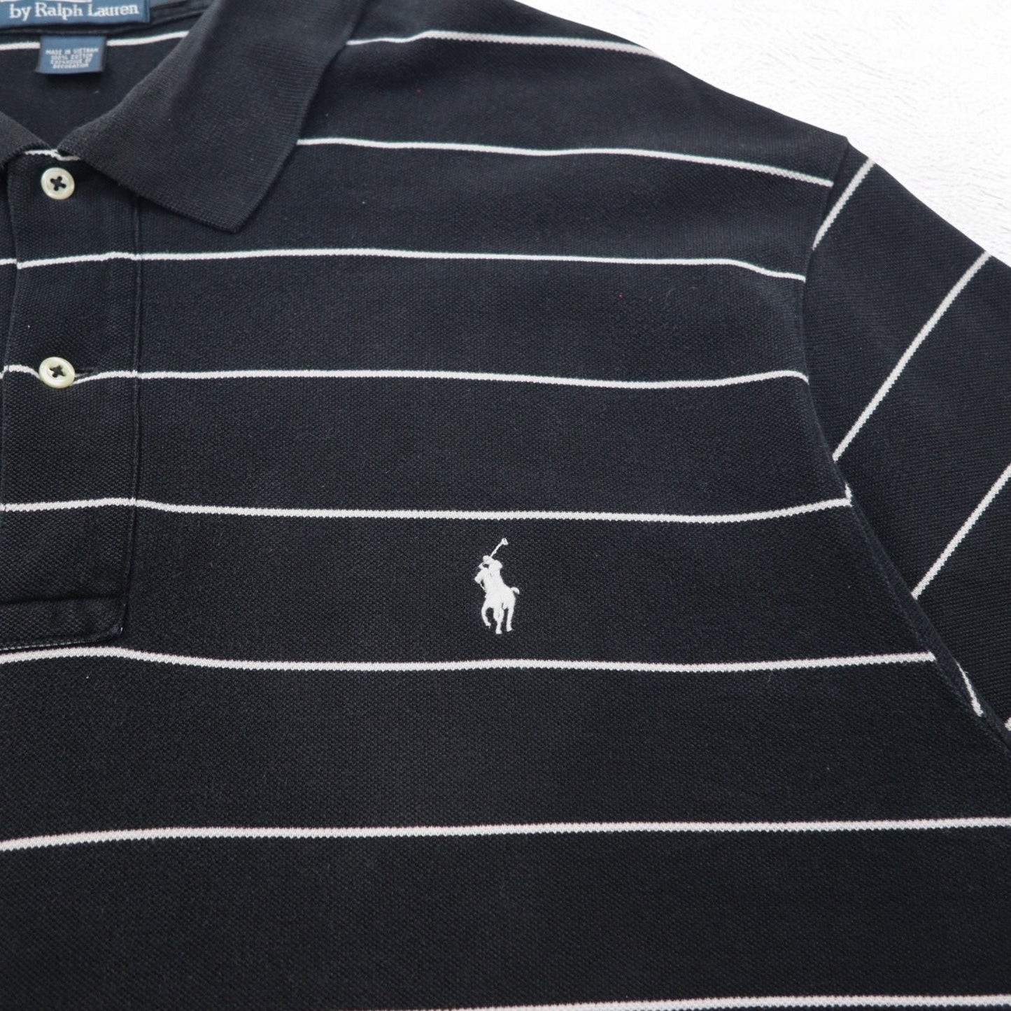 Polo by Ralph Lauren 90年代 ボーダー ポロシャツ 2XL BIG ビッグサイズ ブラック 鹿の子 スモールポニー刺繍