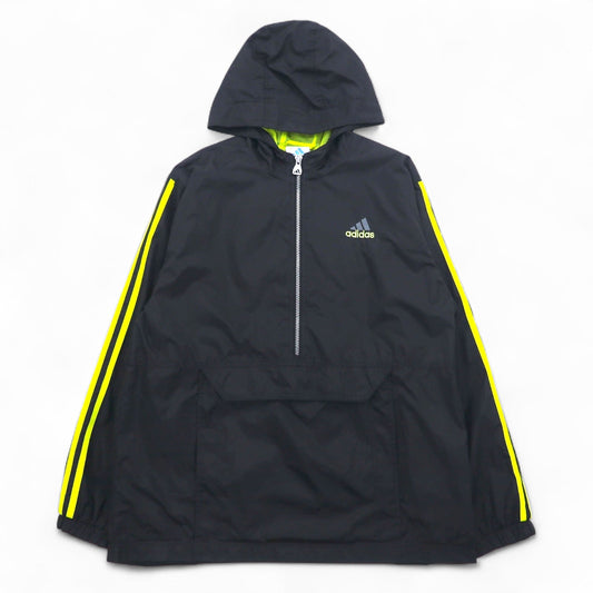 adidas 90年代 万国旗タグ ハーフジップ アノラックパーカー XL ブラック ナイロン メッシュライナー 3ストライプ
