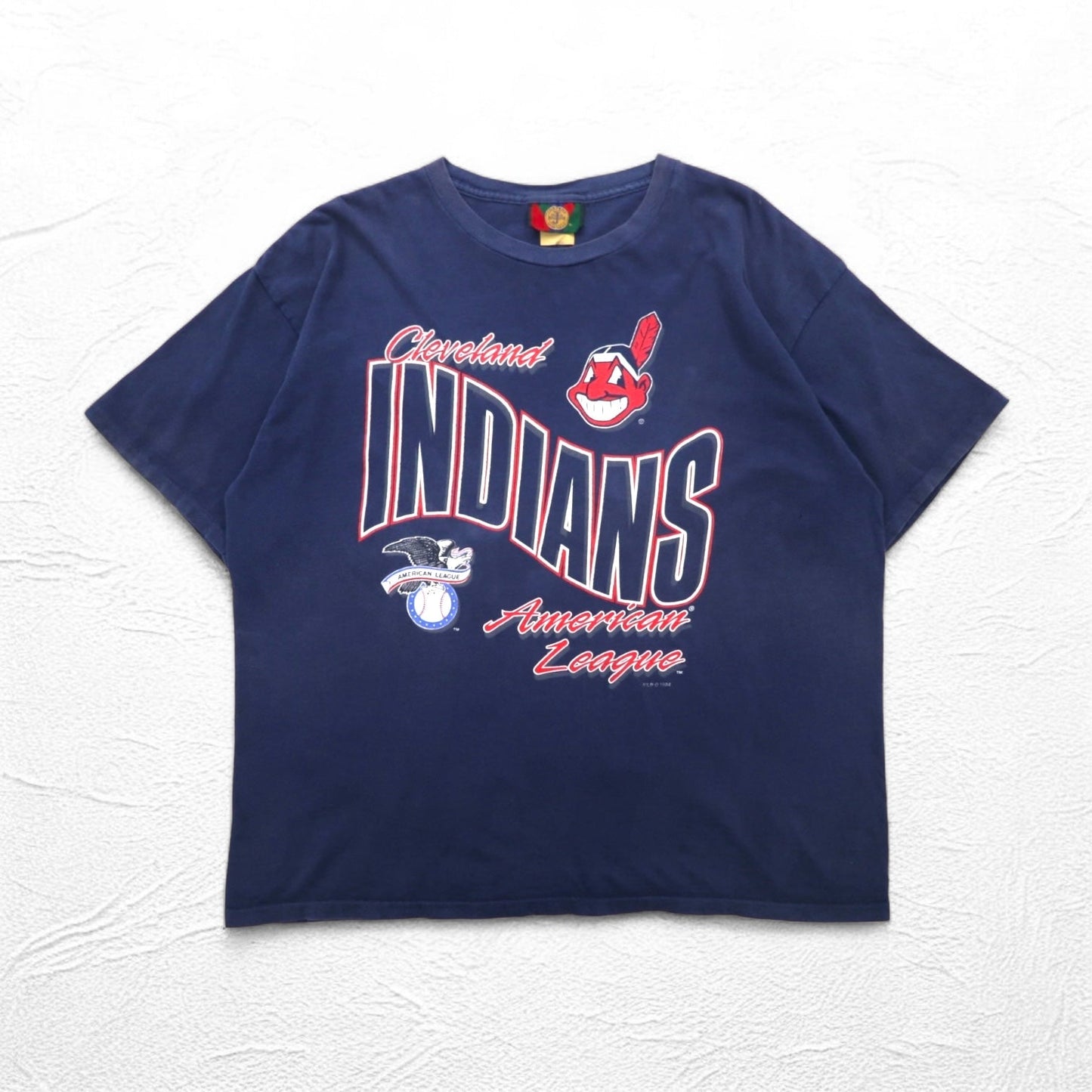 JOSTENS SPORTSWEAR 90年代 USA製 MLB INDIANS プリント Tシャツ XL ネイビー シングルステッチ