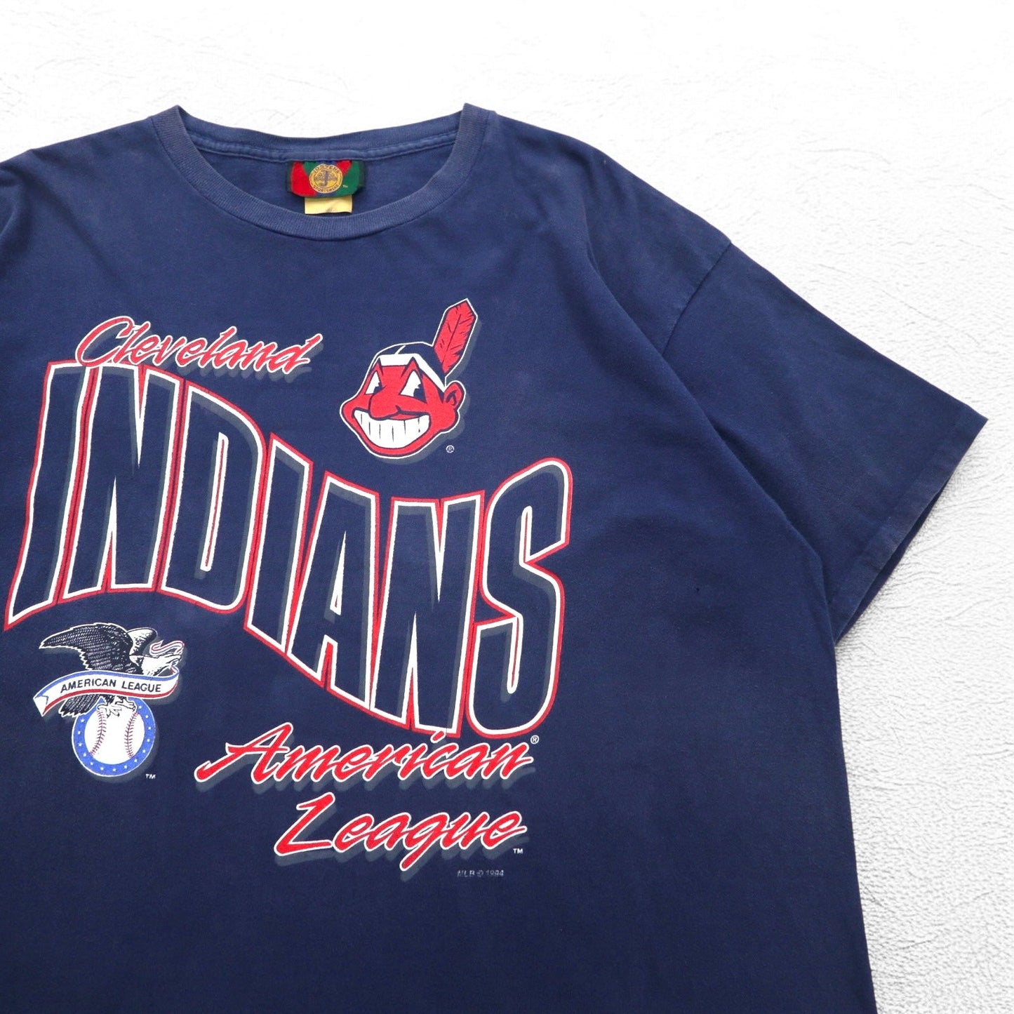 JOSTENS SPORTSWEAR 90年代 USA製 MLB INDIANS プリント Tシャツ XL ネイビー シングルステッチ