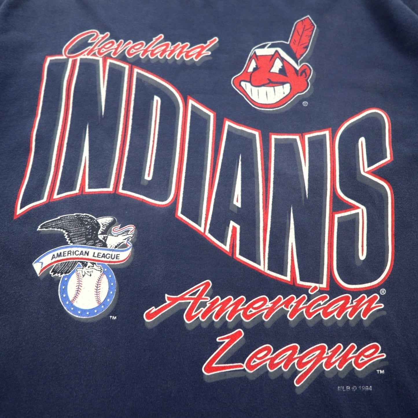JOSTENS SPORTSWEAR 90年代 USA製 MLB INDIANS プリント Tシャツ XL ネイビー シングルステッチ