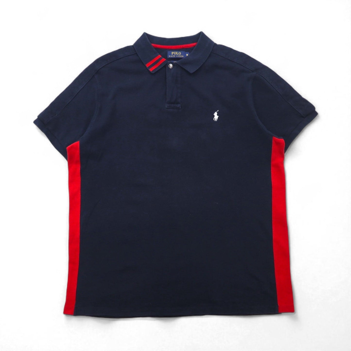 POLO RALPH LAUREN ポロシャツ XL ネイビー レッド コットン 鹿の子 ハーフジップ スナップボタン スモールポニー刺繍