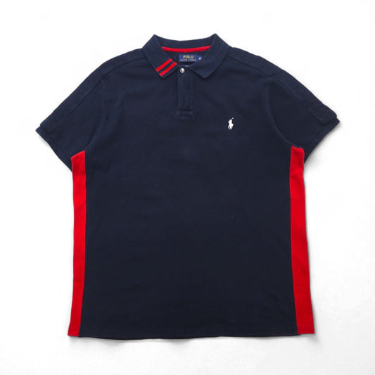POLO RALPH LAUREN ポロシャツ XL ネイビー レッド コットン 鹿の子 ハーフジップ スナップボタン スモールポニー刺繍