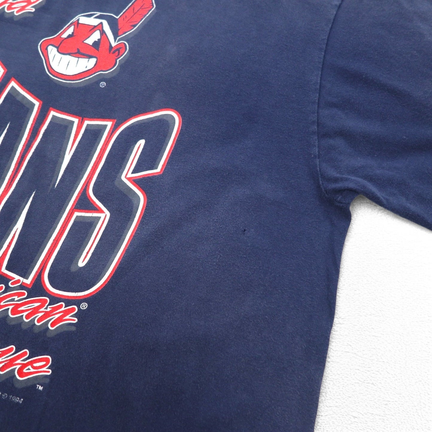 JOSTENS SPORTSWEAR 90年代 USA製 MLB INDIANS プリント Tシャツ XL ネイビー シングルステッチ