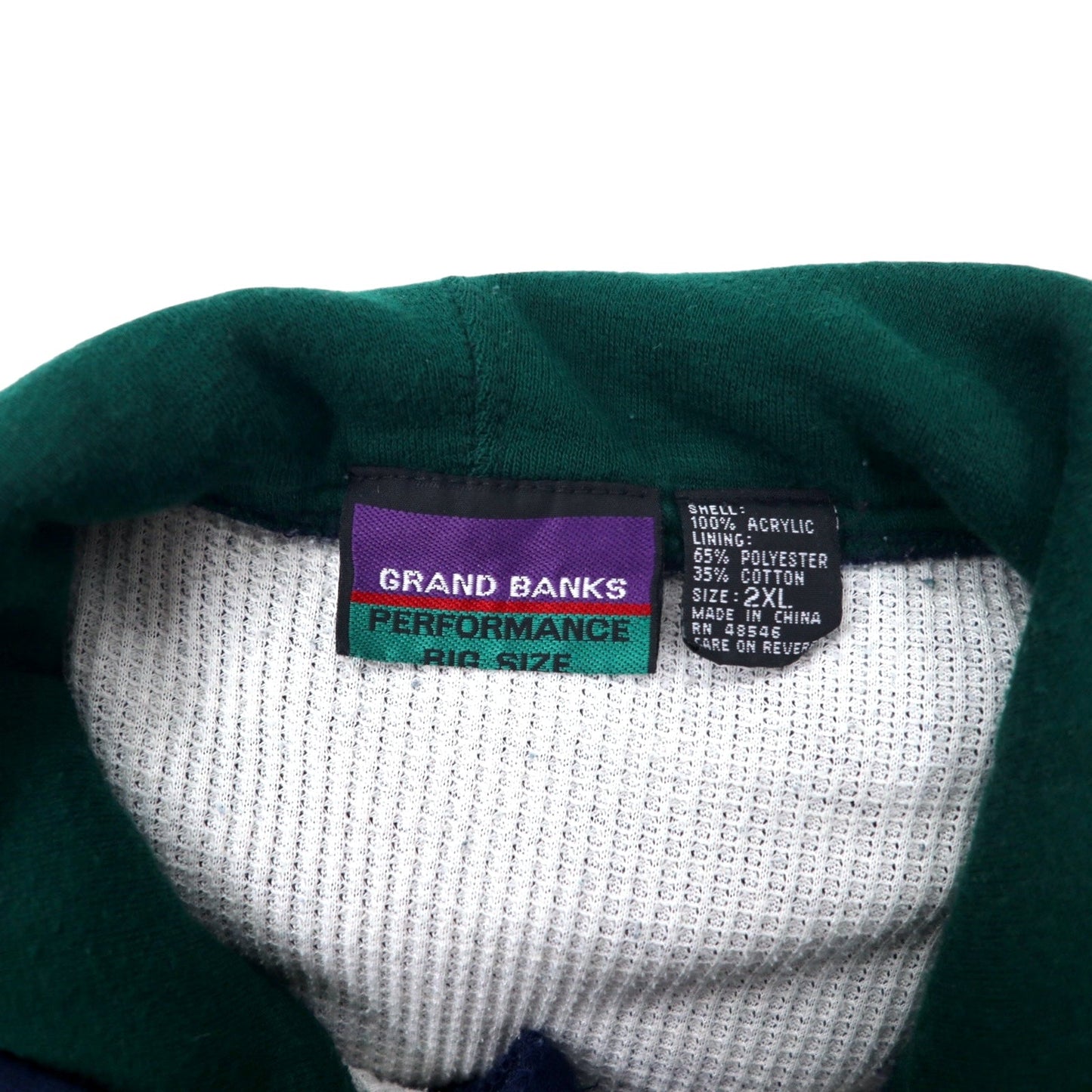 GRAND BANKS PERFORMANCE BIG SIZE 90年代 ダブルフェイス ハーフボタン プルオーバーパーカー 2XL ネイビー コットン ヘビーウェイト