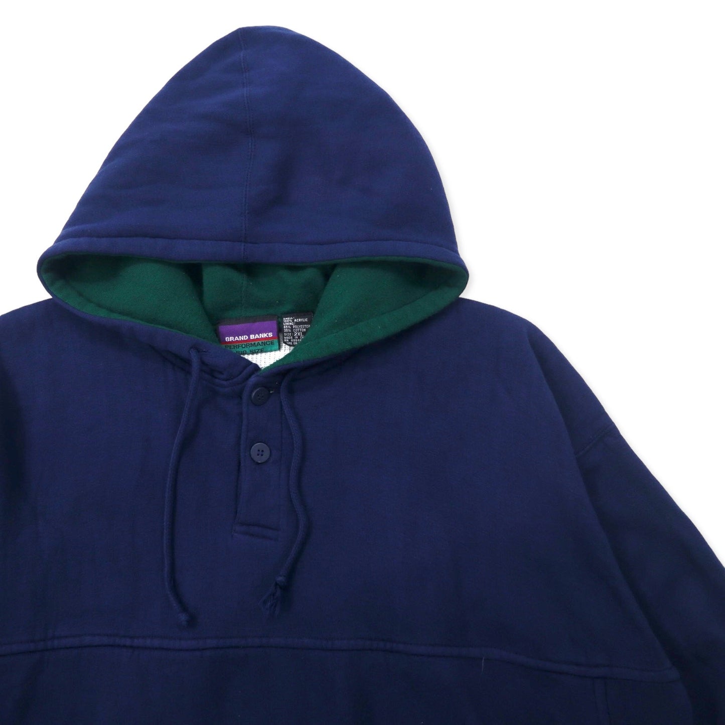 GRAND BANKS PERFORMANCE BIG SIZE 90年代 ダブルフェイス ハーフボタン プルオーバーパーカー 2XL ネイビー コットン ヘビーウェイト