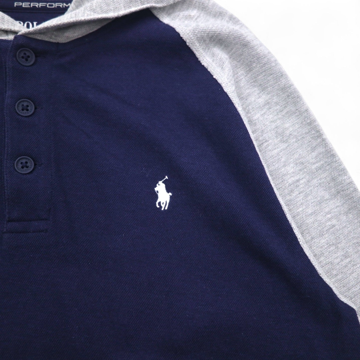 POLO RALPH LAUREN ハーフボタンパーカー XL ネイビー 鹿の子 PERFORMANCE ナンバリング スモールポニー
