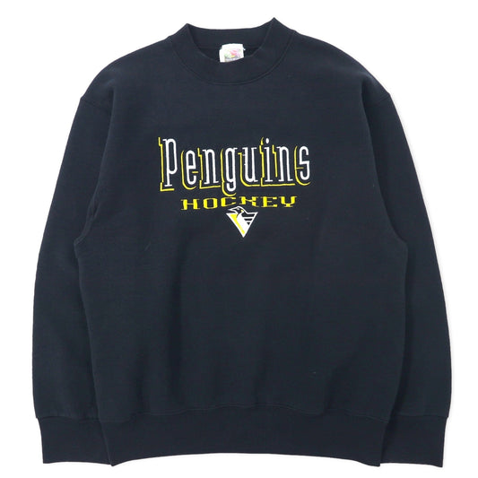FRUIT OF THE LOOM USA製 90年代 NHL 刺繍 スウェット M ブラック コットン Penguins HOCKEY