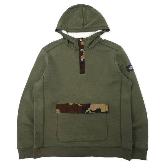 THE NORTH FACE カモフラ切り替え ハーフスナップパーカー L カーキ コットン US規格 エルサルバドル製