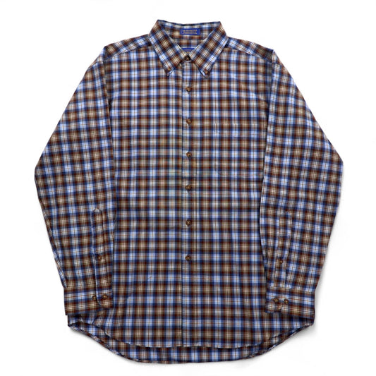 PENDLETON ウール チェック ボタンダウンシャツ L ブルー ブラウン メキシコ製