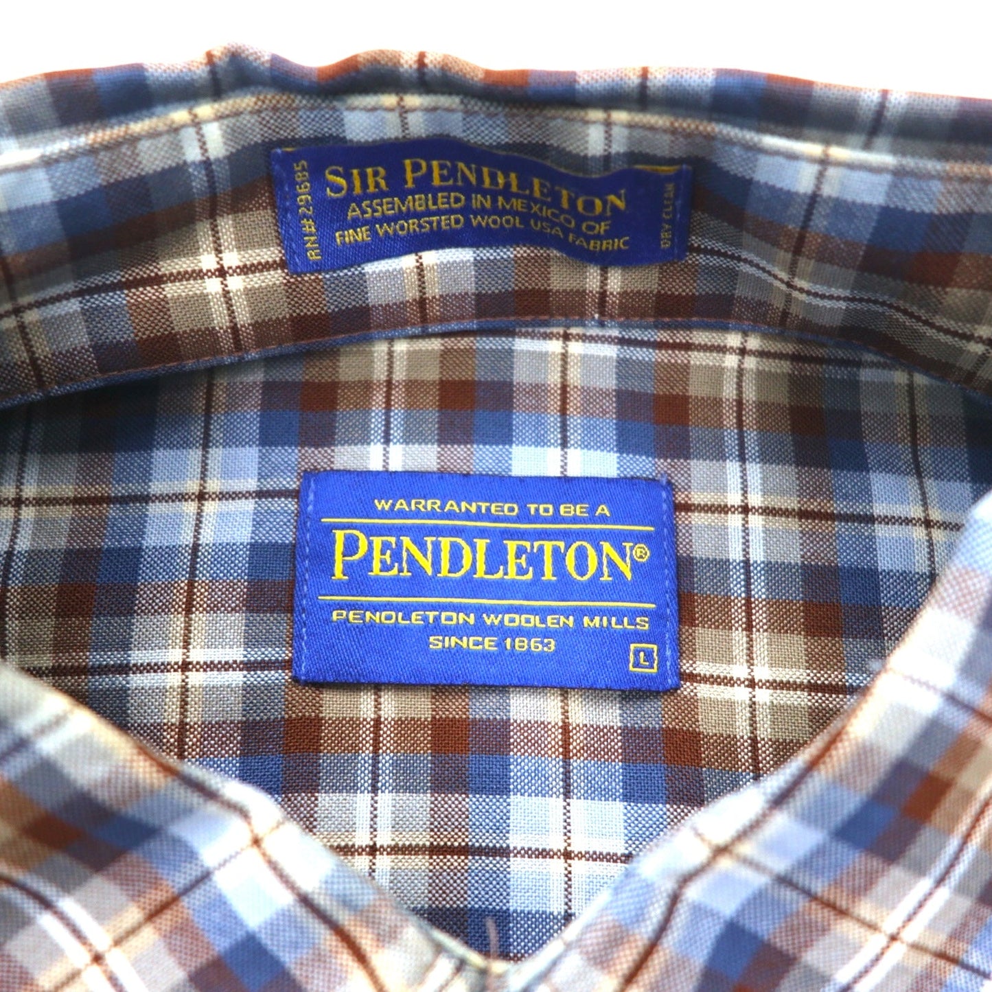 PENDLETON ウール チェック ボタンダウンシャツ L ブルー ブラウン メキシコ製
