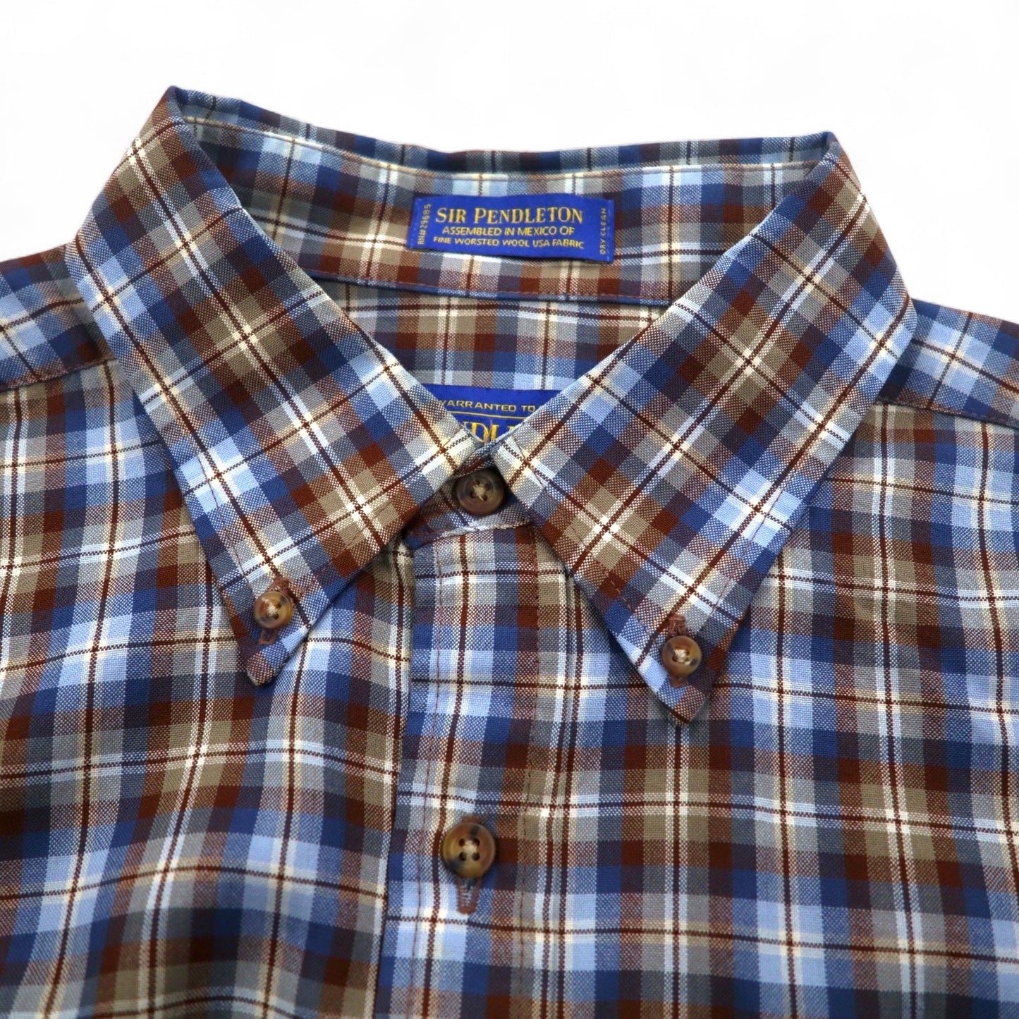 PENDLETON ウール チェック ボタンダウンシャツ L ブルー ブラウン メキシコ製