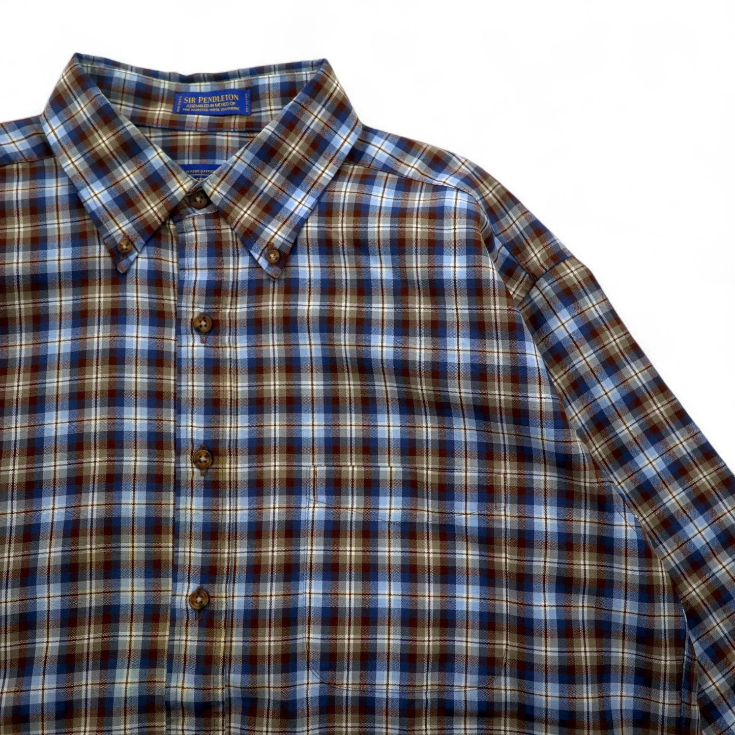 PENDLETON ウール チェック ボタンダウンシャツ L ブルー ブラウン メキシコ製