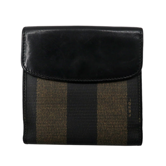 FENDI 2つ折り財布 コンパクトウォレット ペカン柄 ブラック カーキ レザー PVC オールド 2251-01695-078 イタリア製