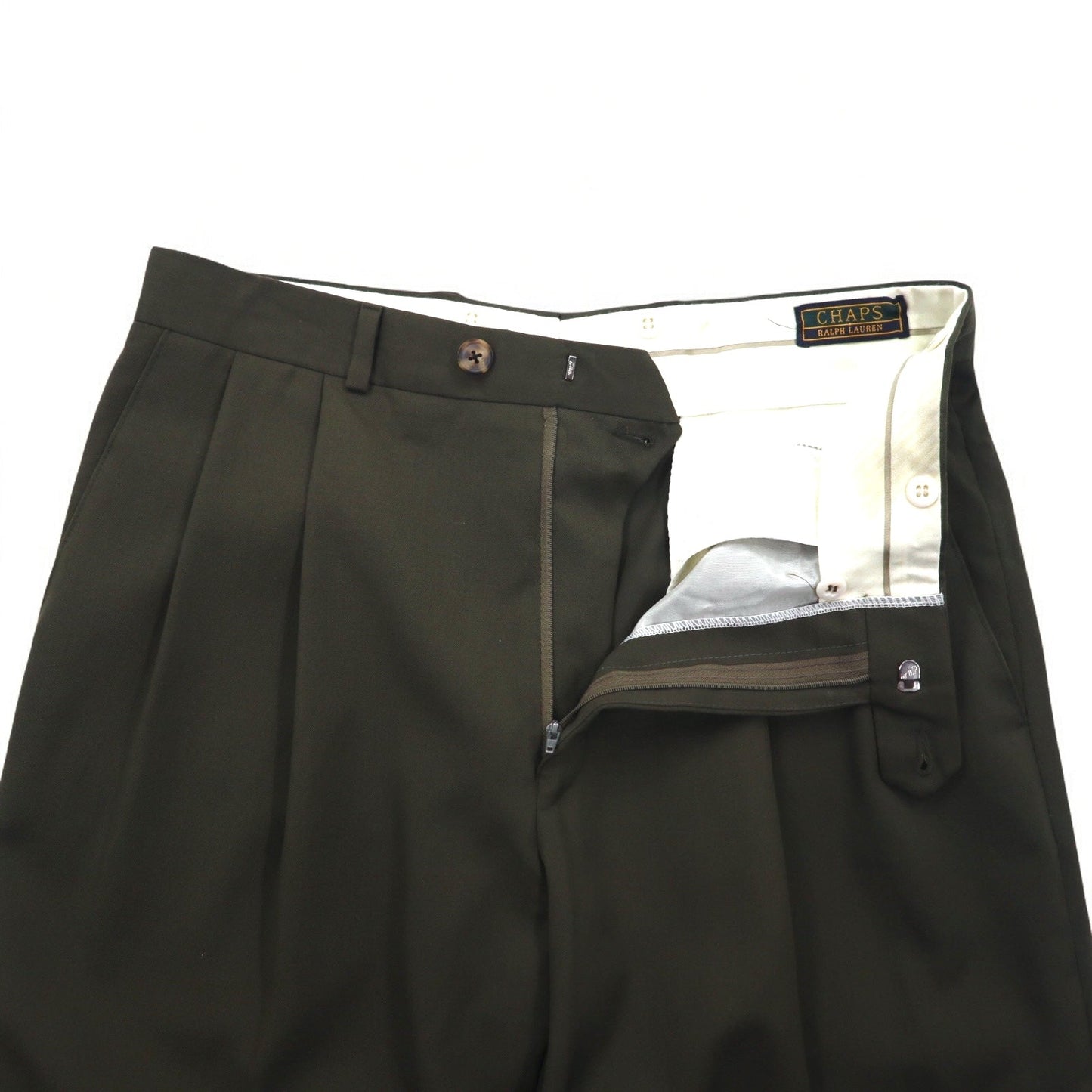 CHAPS RALPH LAUREN 90年代 タック ワイド スラックスパンツ L カーキ サスペンダーボタン