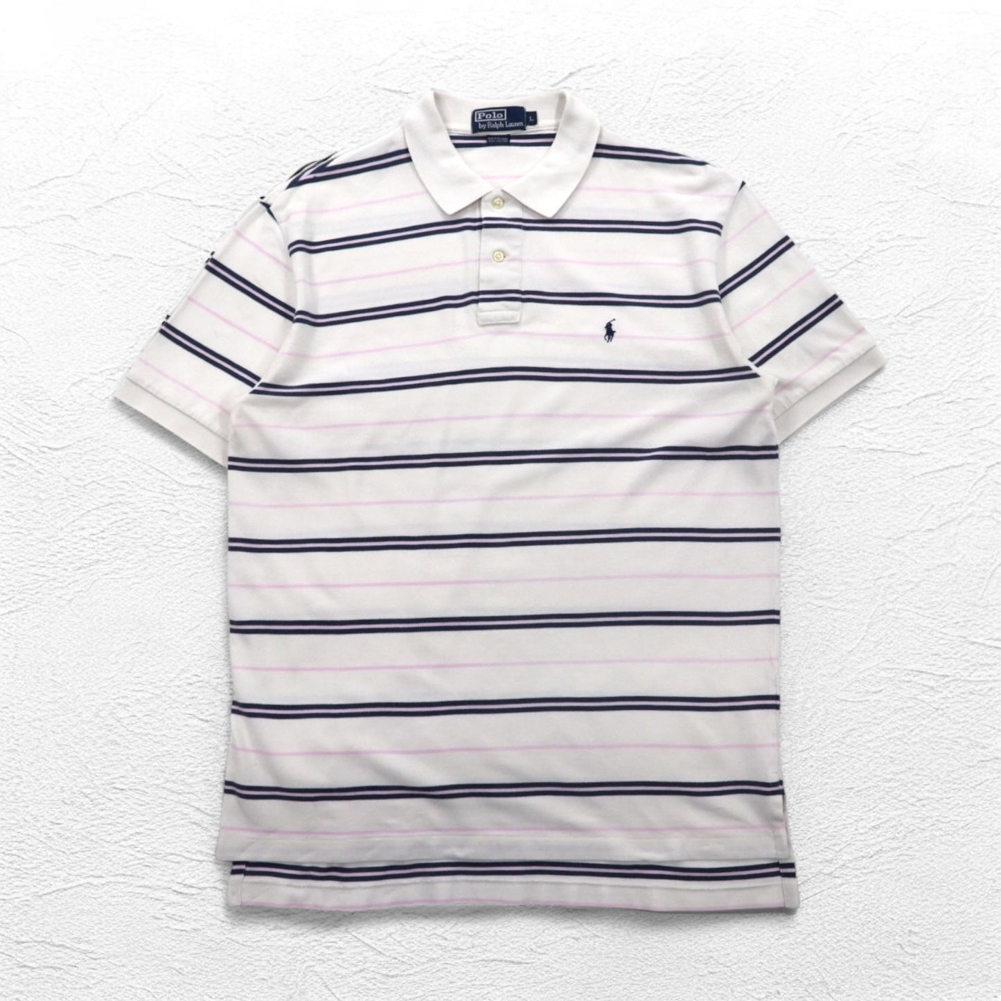 Polo by Ralph Lauren 90年代 ボーダー ポロシャツ L ホワイト 鹿の子 スモールポニー刺繍
