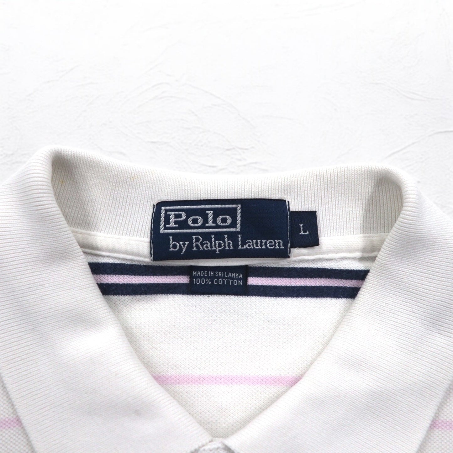 Polo by Ralph Lauren 90年代 ボーダー ポロシャツ L ホワイト 鹿の子 スモールポニー刺繍