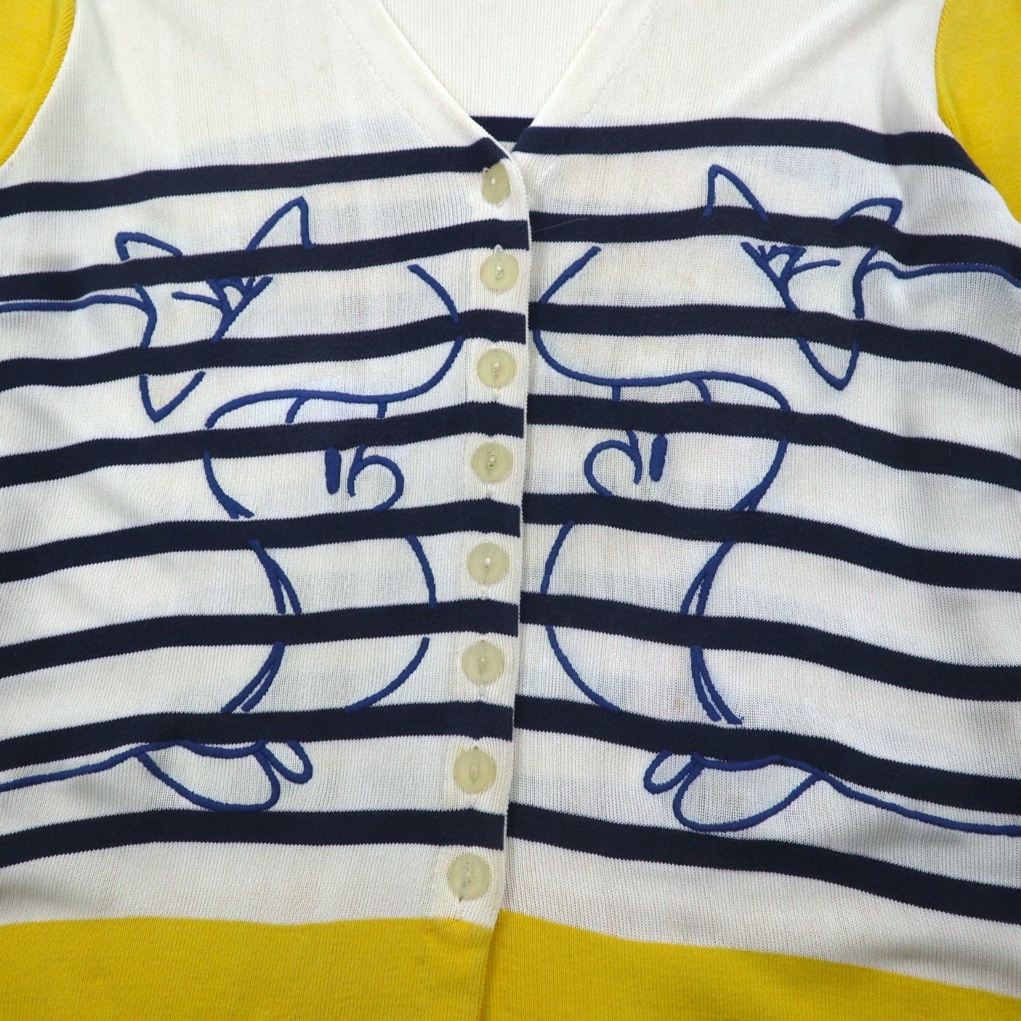 JC de Castelbajac イタリア製 90年代 ロング カーディガン L ベージュ イエロー ボーダー キャラクター刺繍
