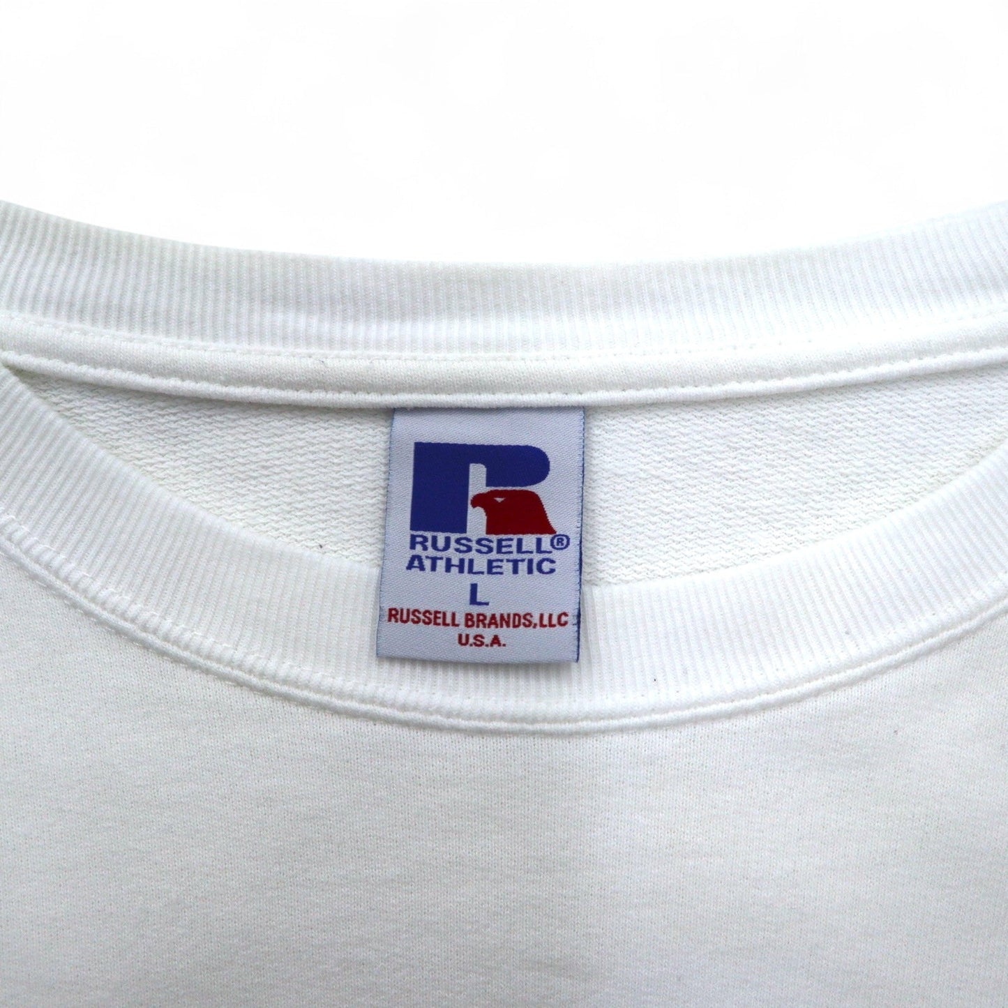 RUSSELL ATHLETIC ロングスリーブ Tシャツ ロンT L ホワイト USAプリント 星条旗 刺繍