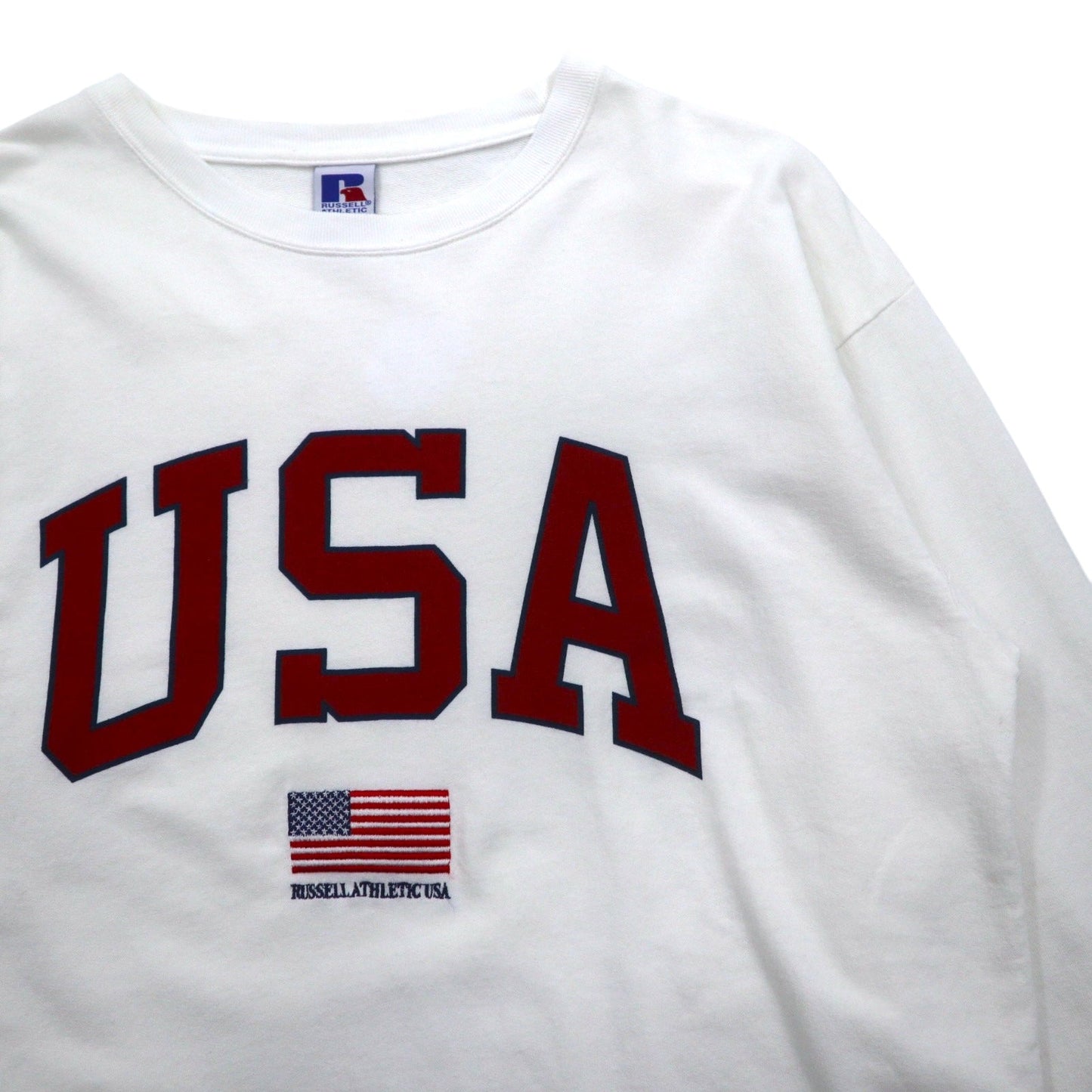 RUSSELL ATHLETIC ロングスリーブ Tシャツ ロンT L ホワイト USAプリント 星条旗 刺繍