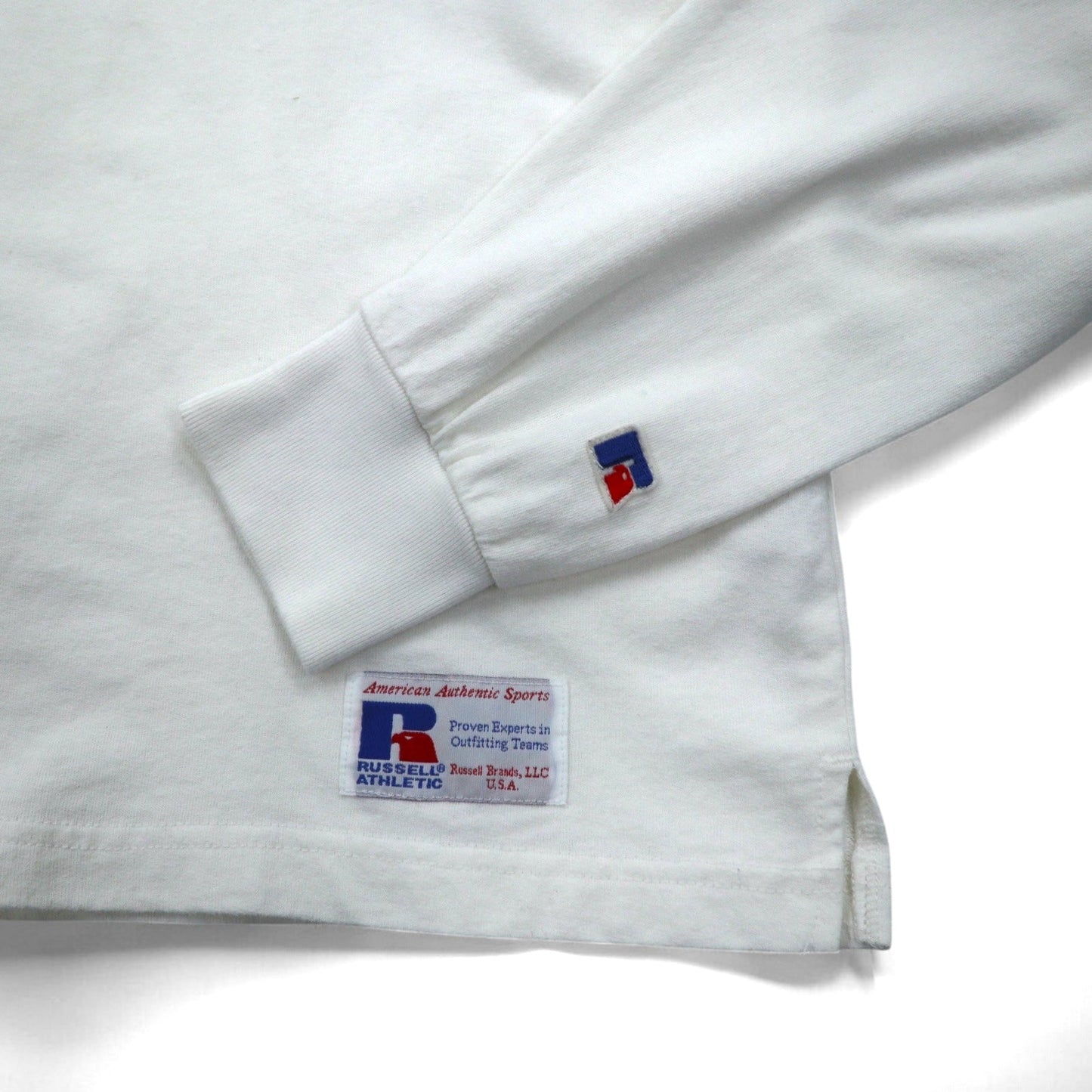 RUSSELL ATHLETIC ロングスリーブ Tシャツ ロンT L ホワイト USAプリント 星条旗 刺繍