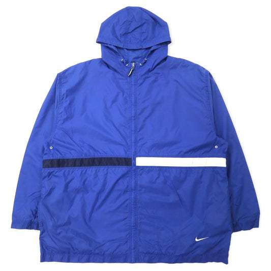 NIKE 90年代 ナイロンジャケット フーディー XXL ブルー スウォッシュロゴ刺繍 銀タグ ビッグサイズ