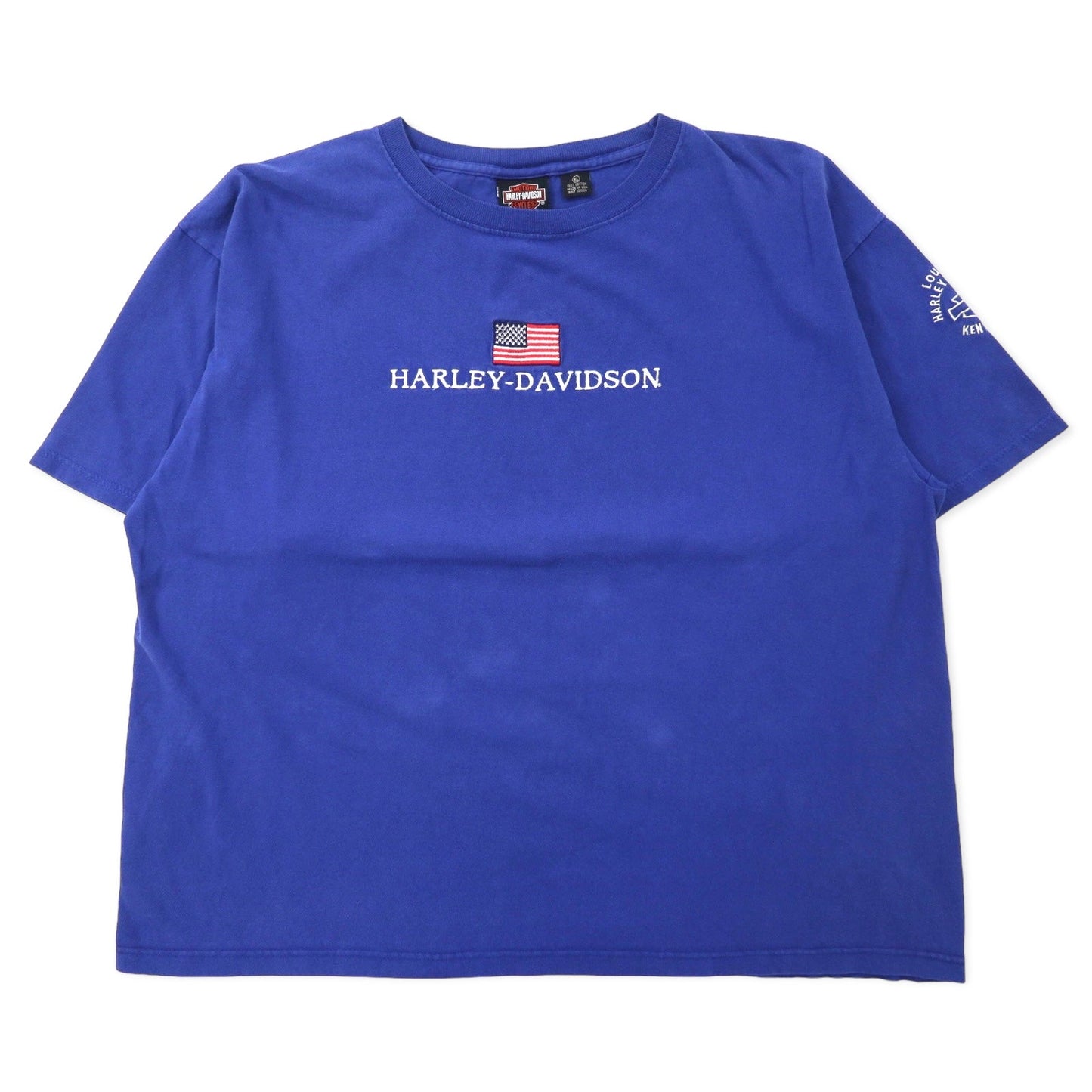 HARLEY DAVIDSON USA製 ロゴ刺繍 Tシャツ XL ブルー コットン 星条旗