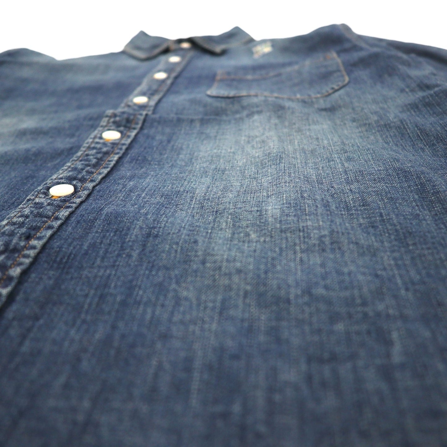 HBNS ワーク デニムシャツ S インディゴ ブルー ロゴ刺繍 胸ポケット 日本製