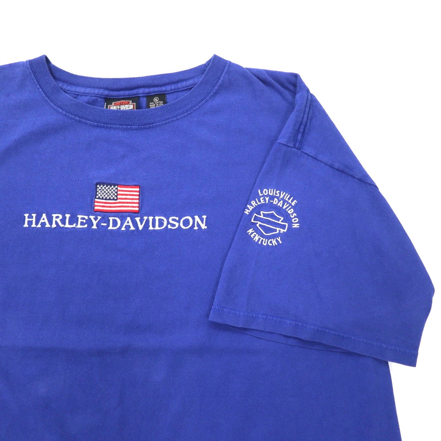 HARLEY DAVIDSON USA製 ロゴ刺繍 Tシャツ XL ブルー コットン 星条旗