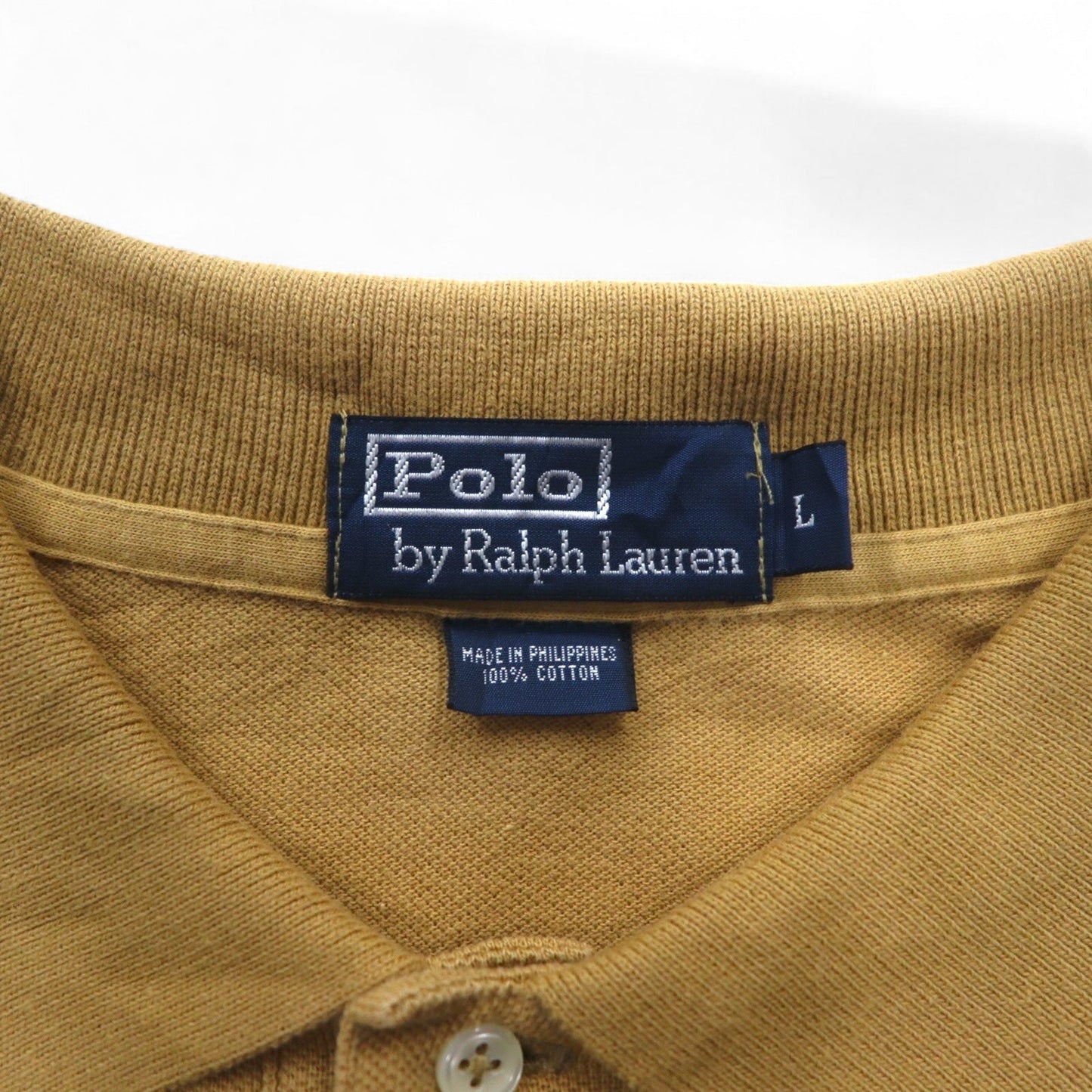 Polo by Ralph Lauren 90年代 ロングスリーブ ポロシャツ L ベージュ 鹿の子 スモールポニー刺繍