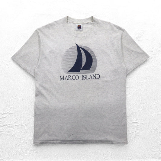 ISLAND GEAR 90年代 USA製 シングルステッチ プリント Tシャツ XL グレー コットン MARCO ISLAND