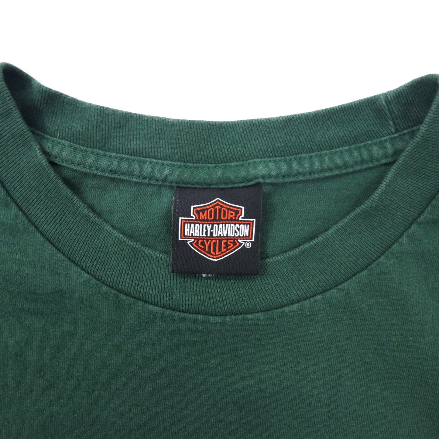 HARLEY DAVIDSON ロゴプリント Tシャツ XL グリーン コットン ナンバーワン 両面プリント DENTON COUNTY TX