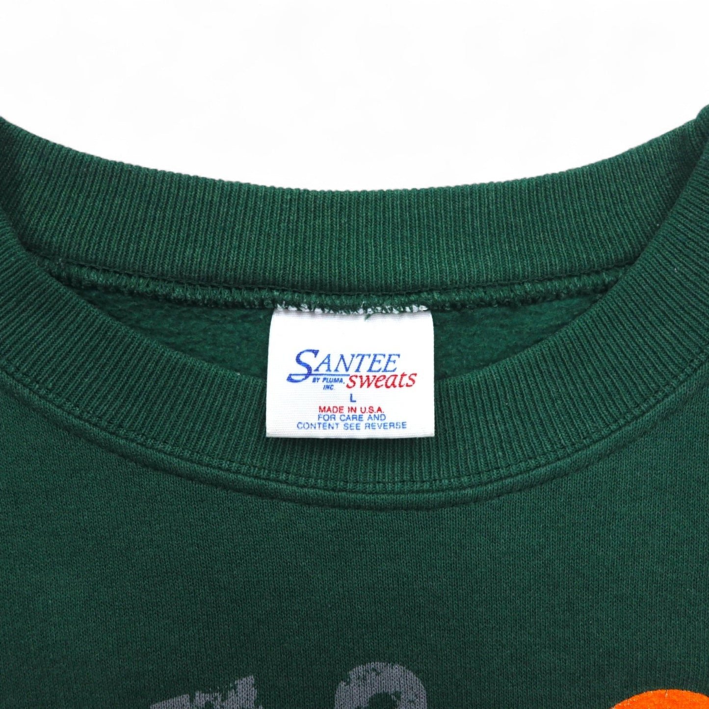 SANTEE by PLUMA USA製 90年代 NCAA カレッジ プリント スウェット L グリーン 裏起毛 Miami Hurricanes