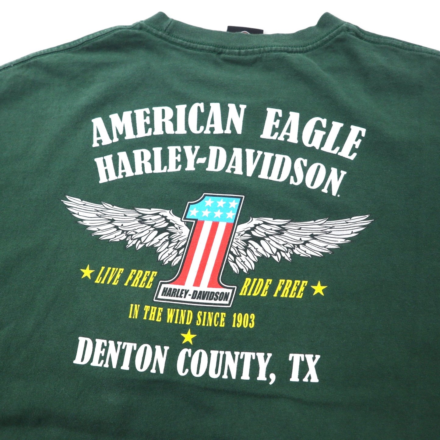 HARLEY DAVIDSON ロゴプリント Tシャツ XL グリーン コットン ナンバーワン 両面プリント DENTON COUNTY TX
