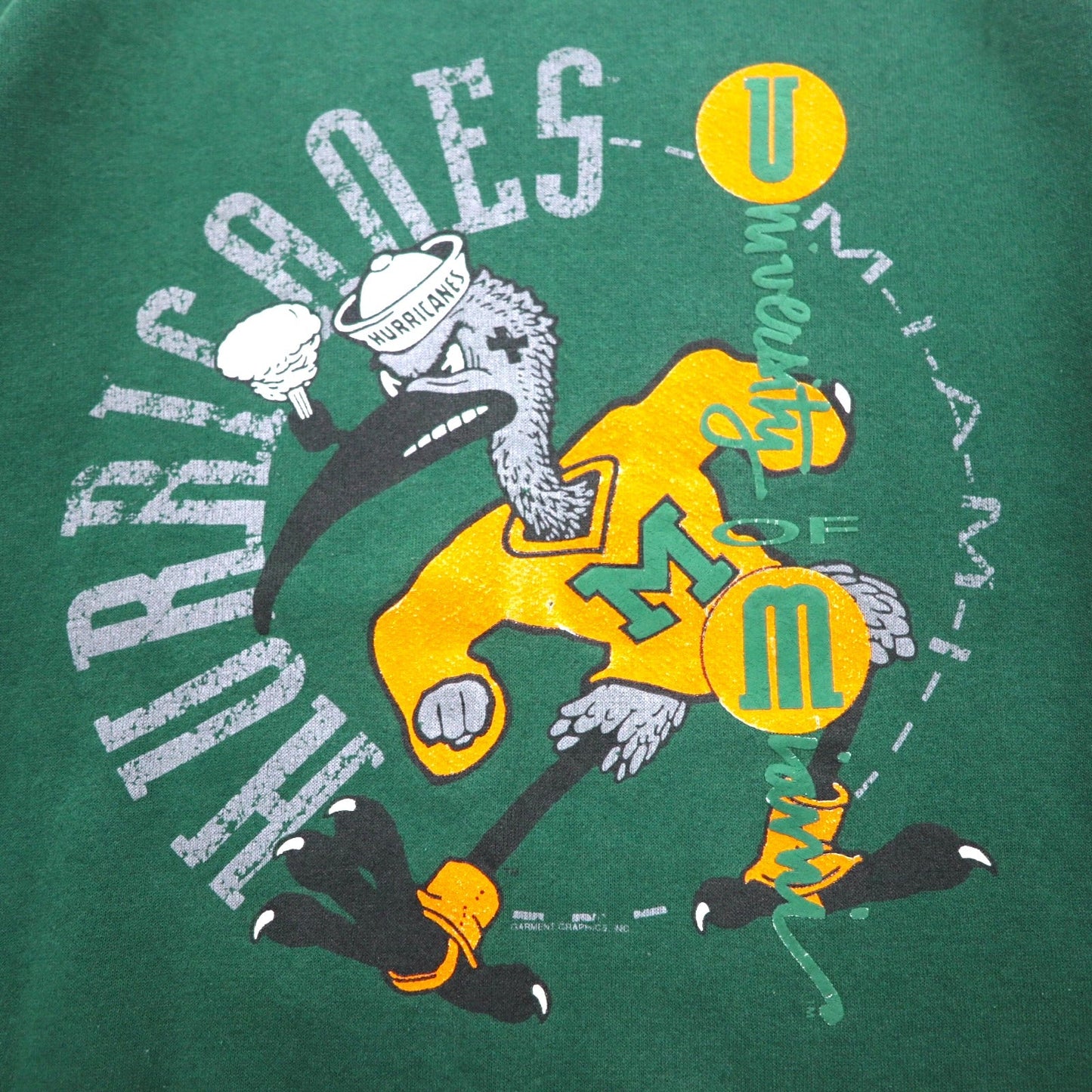 SANTEE by PLUMA USA製 90年代 NCAA カレッジ プリント スウェット L グリーン 裏起毛 Miami Hurricanes