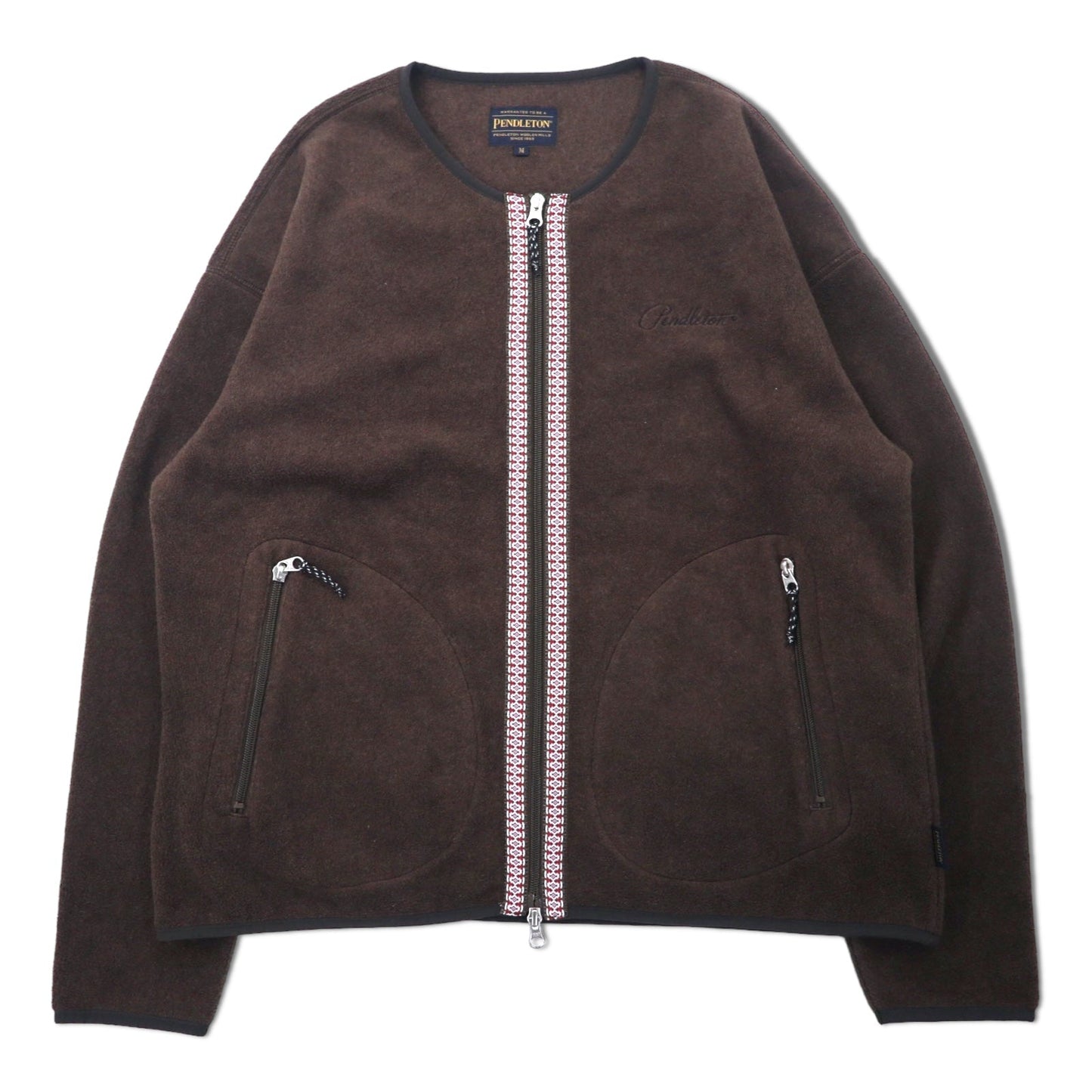 PENDLETON クルーネック ジップ カーディガン フリースジャケット M ブラウン ポリエステル チロリアン Crew Neck Zip Cardigan 0475-1006